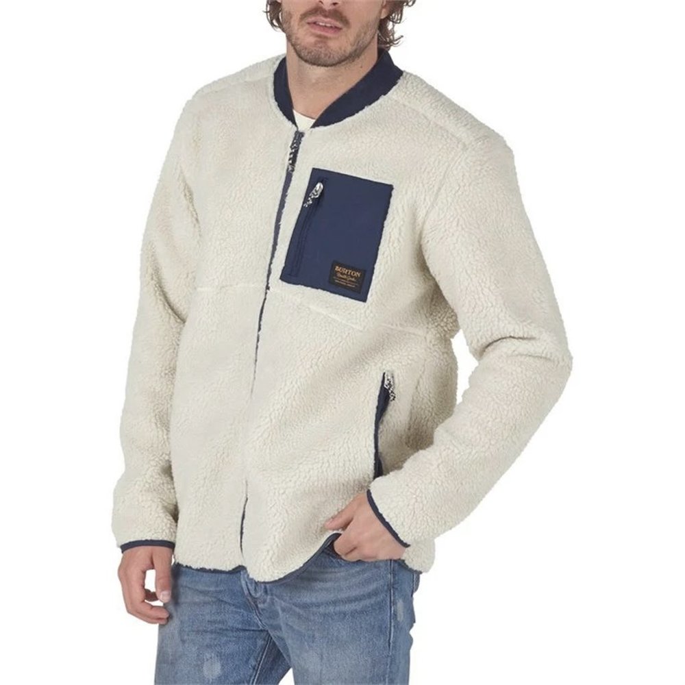 NEW Burton Grove Sherpa Fleece Jacket! Off White Full Zip Chest Pocket Knubby